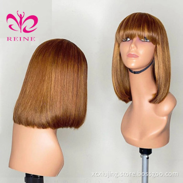 Brazilian Short Fringe Wig Human Hair Bob Wig With Bangs For Women Machine Made Straight Blonde  Bob Human Hair Wigs With Bang